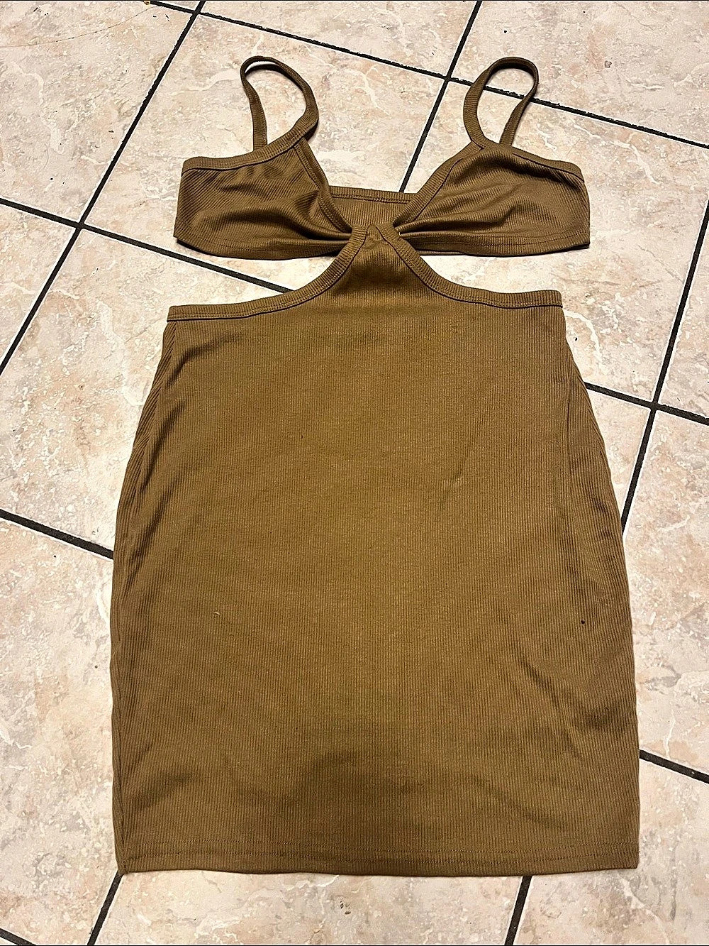 Ribbed brown ribbed  Mini Dress XL